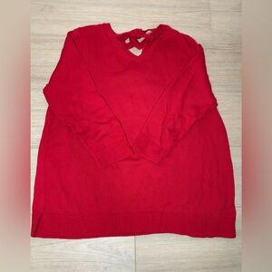 Talbots XL Petite Red Pima Cotton 3/4 Sleeve Tie Neck Sweater